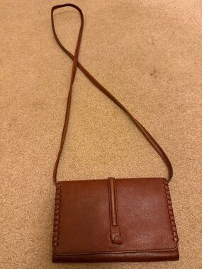 Fossil Brown Leather Whipstitch Crossbody Bag